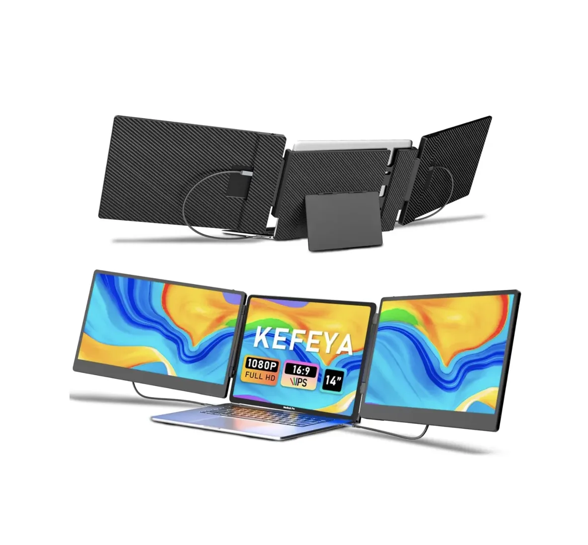dansie-computers-kefeya-s3-triple-screen-extender-open-view2 KEFEYA S3 Triple Laptop Screen Extender - Dual 14" Portable Monitors - Image 2