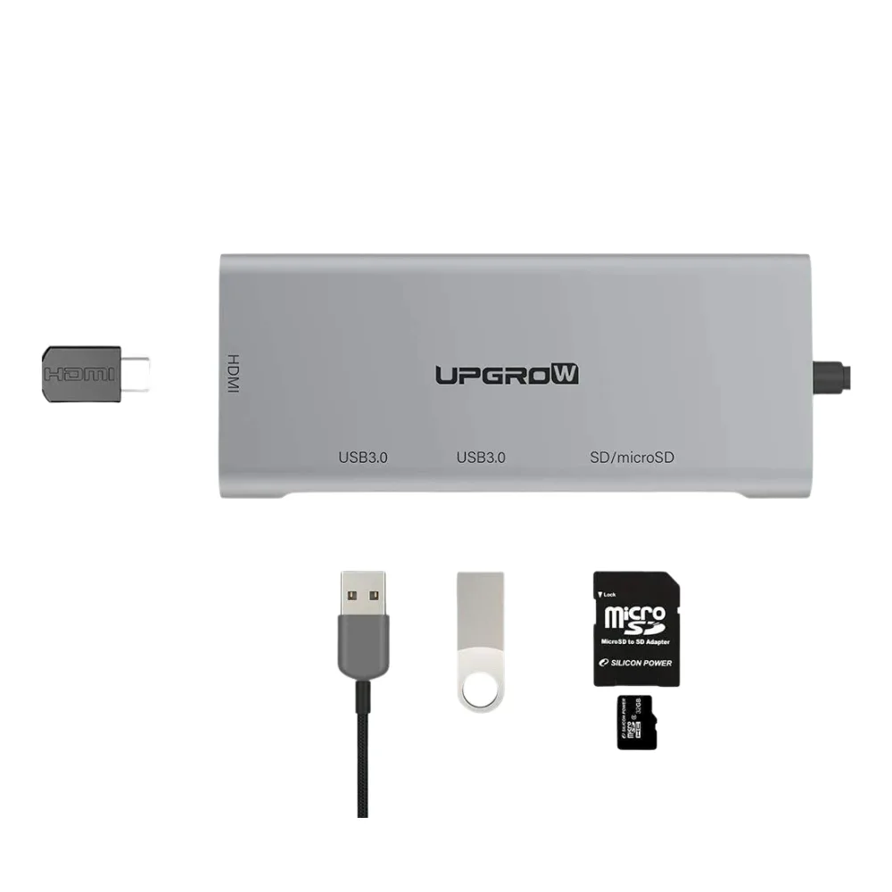 dansie-computers-upgrow-5-in-1-usb-c-hub-gray Upgrow 5‑in‑1 USB‑C Hub Multiport Adapter – Gray - Image 1