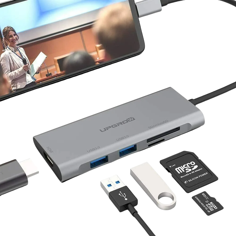 dansie-computers-upgrow-5-in-1-usb-c-hub-gray2 Upgrow 5‑in‑1 USB‑C Hub Multiport Adapter – Gray - Image 2